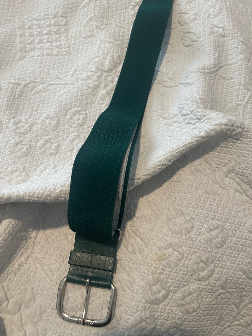 Dark Green Elastic Belt with Silver Buckle